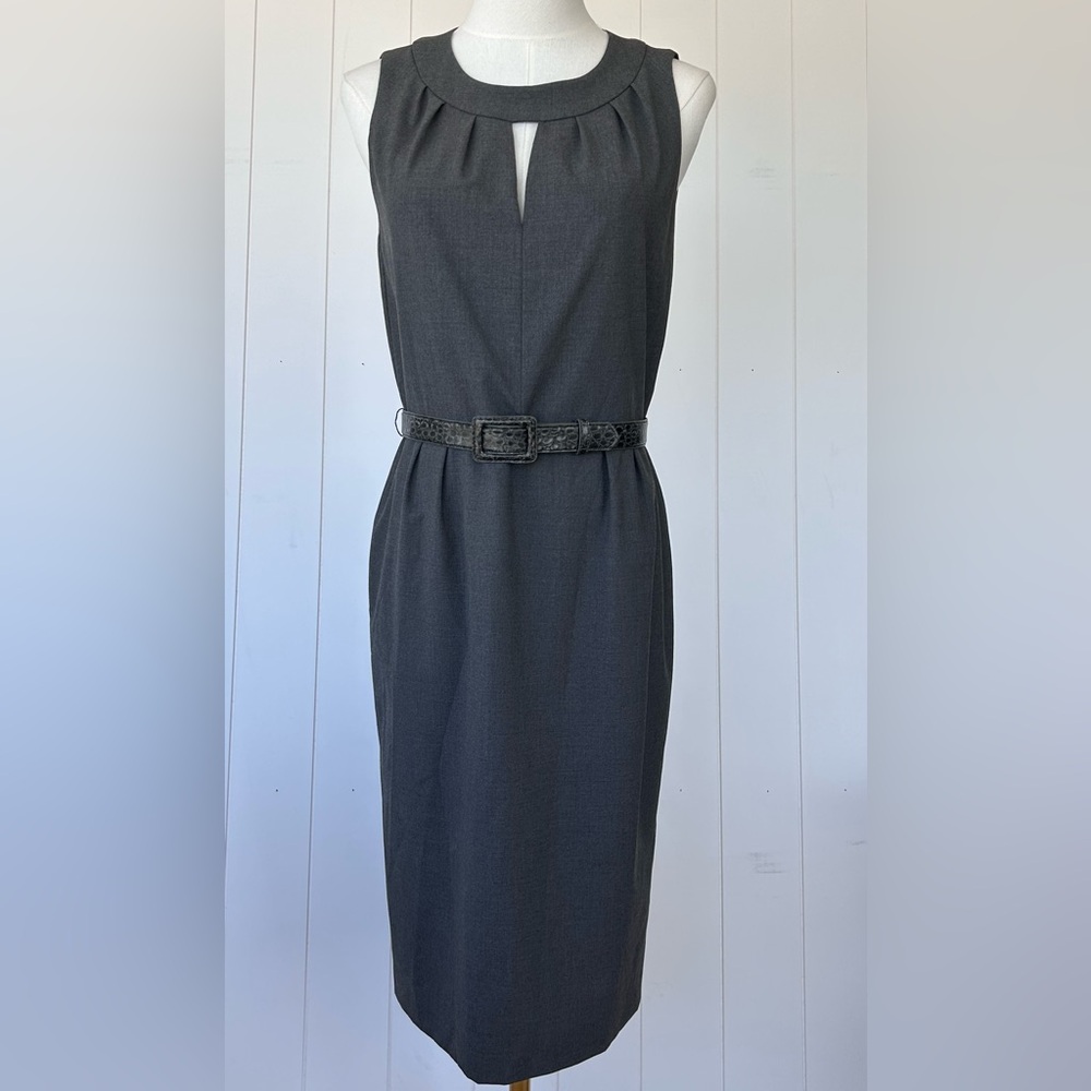 Tahari ASL Belted Sheath Dress Sleeveless Gray Size 6